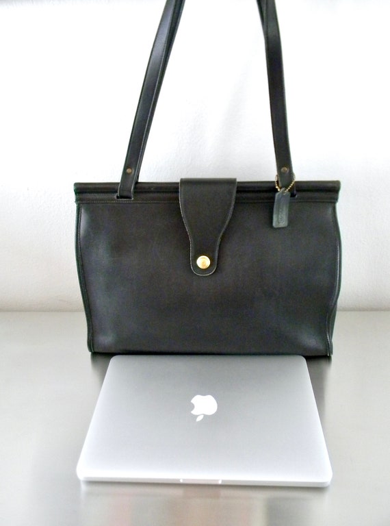 Vintage Black Leather Coach Barclay Tote, Refurbi… - image 1