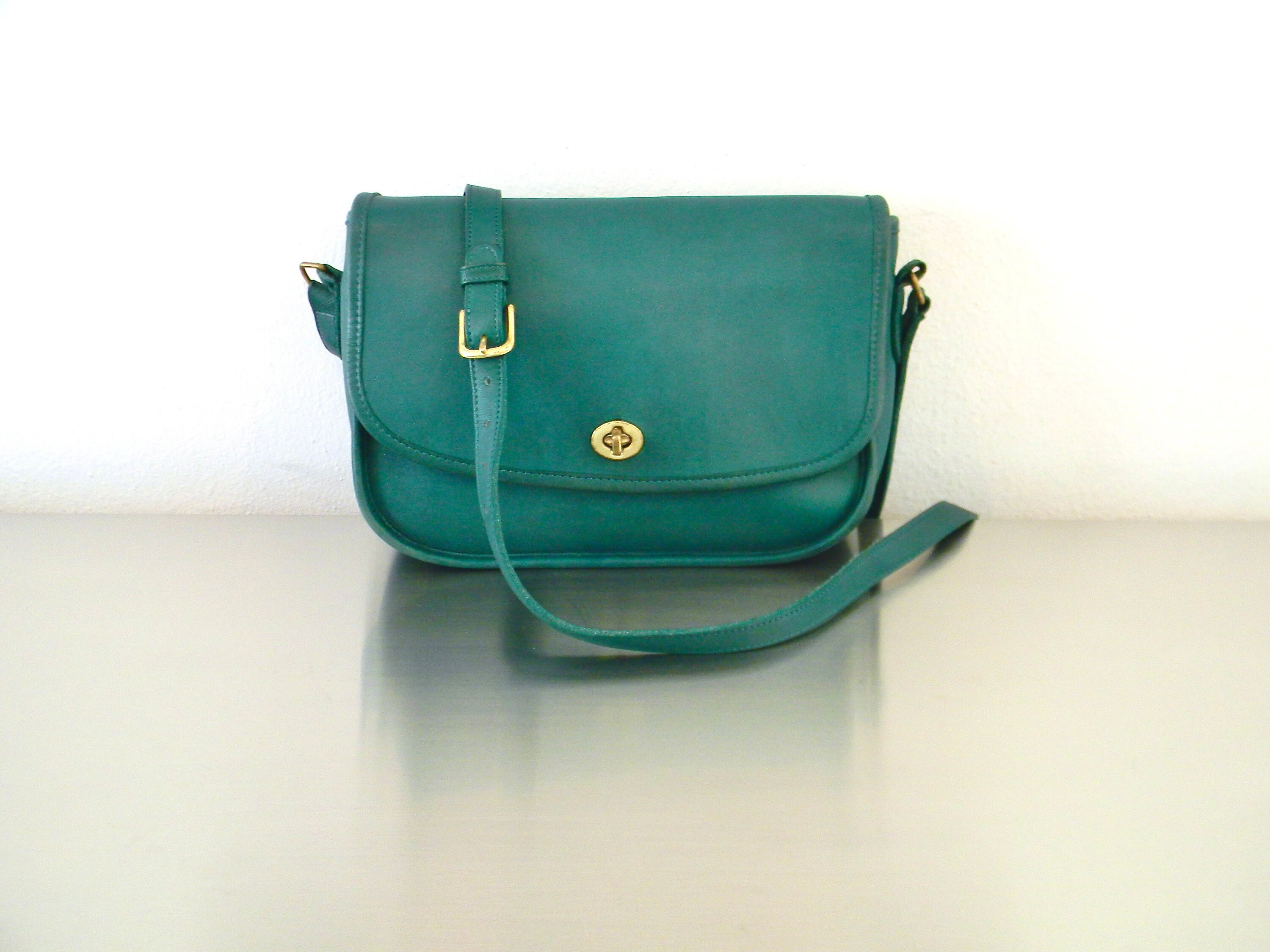 Vintage Coach Jade Leather City Bag, Refurbished Green 90s