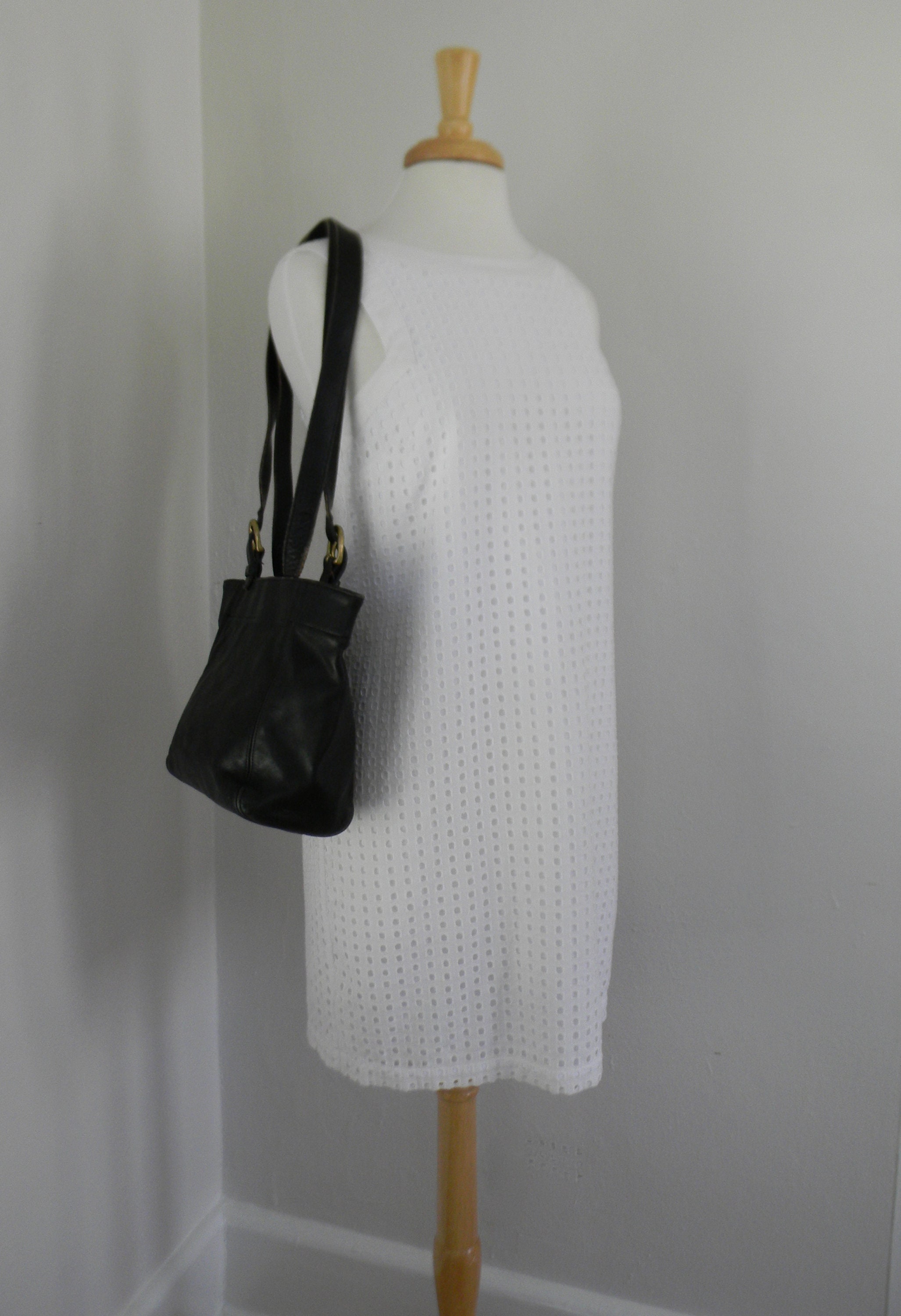 Coach black leather buckle handbag shoulder bag purse vintage tote bag #621