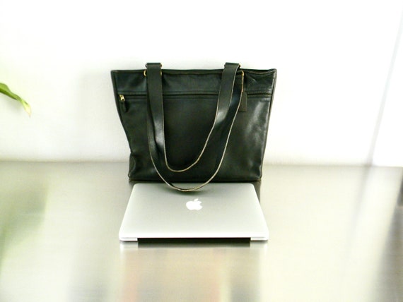 Vintage Black Leather XL Coach Park Tote, Refurbi… - image 1