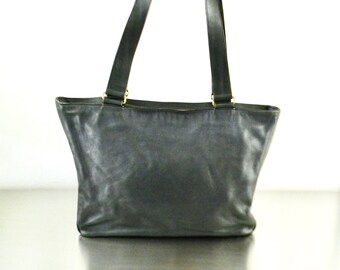 Vintage Black Leather XL Coach Park Tote, Refurbished Black