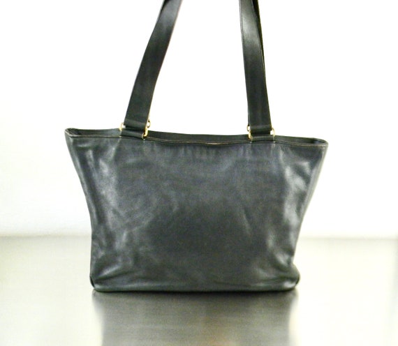 Vintage Black Leather XL Coach Park Tote, Refurbi… - image 7