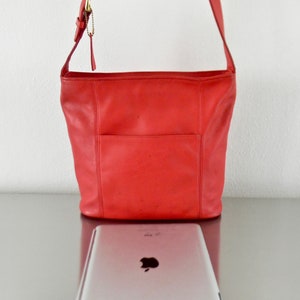 Vintage Coach Red Leather Erickson Bag, Refurbished Red Coach Soho Bag, Large American Made Adjustable Shoulder Bag, iPad Purse