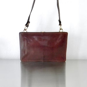Vintage Bottega Veneta Mahogany Glazed Calfskin Shoulder Bag, Refurbished 70s Italian Leather Small Wristlet or Shoulder Bag, Iconic Design