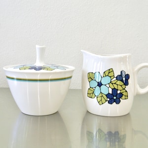 Vintage 60s Franciscan Cantata Pattern Creamer and Lidded Sugar Bowl, Retro Coffee or Tea Accessories, Whitestone Ware, Mid Mod Floral Set