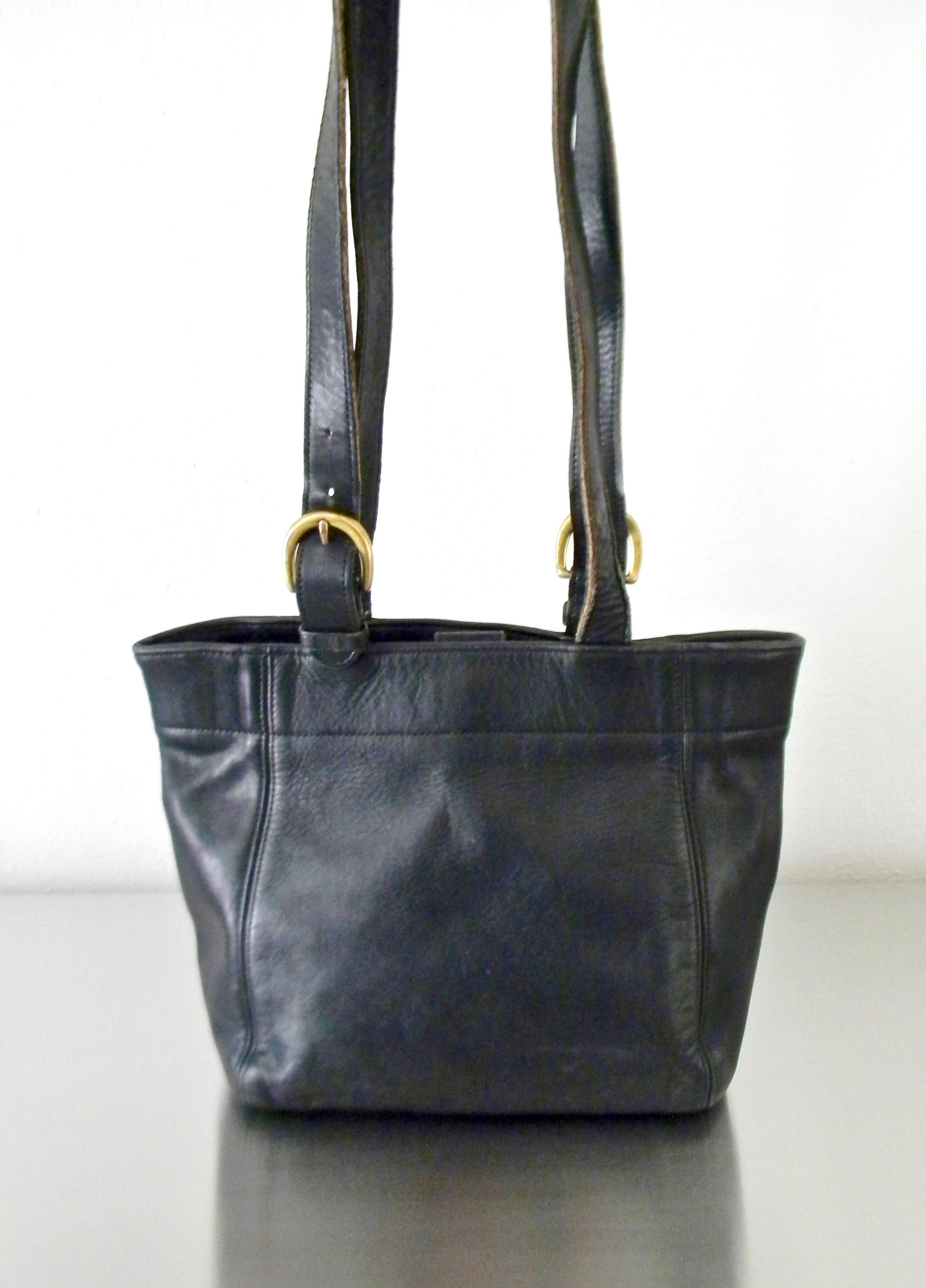 Vintage Coach Black Leather Buckle Bag Refurbished Black Leather