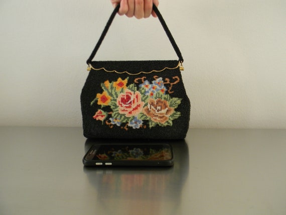 Vintage Floral Bead Purse/ 1950s Purse/ Vintage Clutch/ Vintage Purse/ Vintage Handbag/ Vintage Bag Woman/ Evening Bags/ Vintage Pocketbook