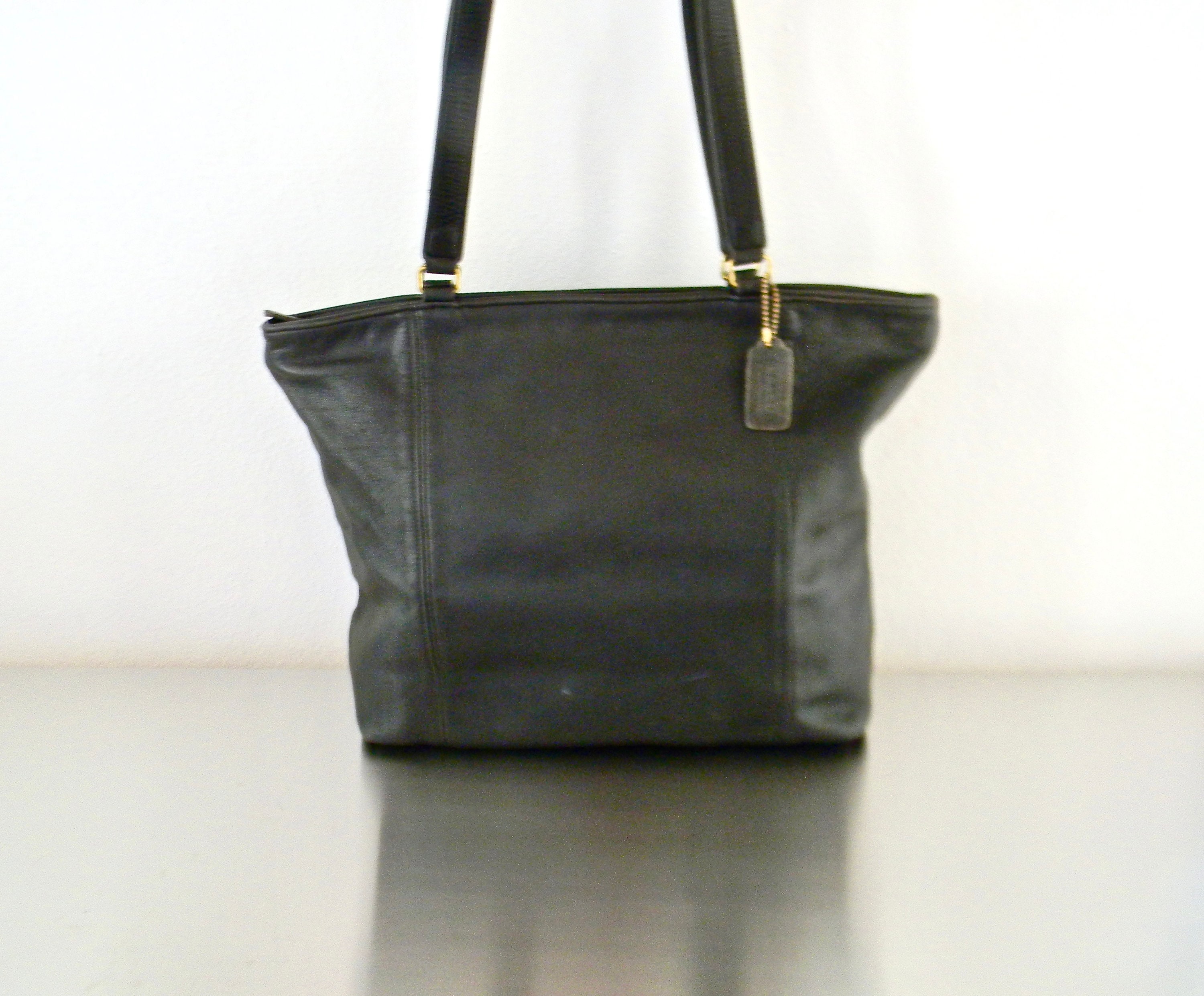 Vintage Coach Black Leather Light Tote, Refurbished Vintage Coach Black Leather Light Tote, Refurbished