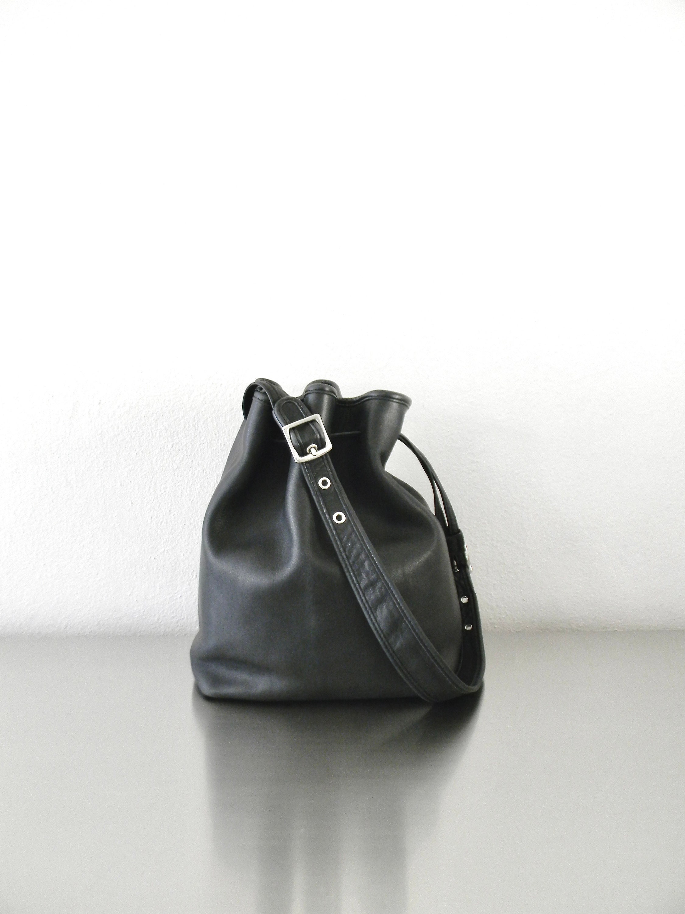 Vintage 90s Coach Black Leather Legacy Drawstring Bag