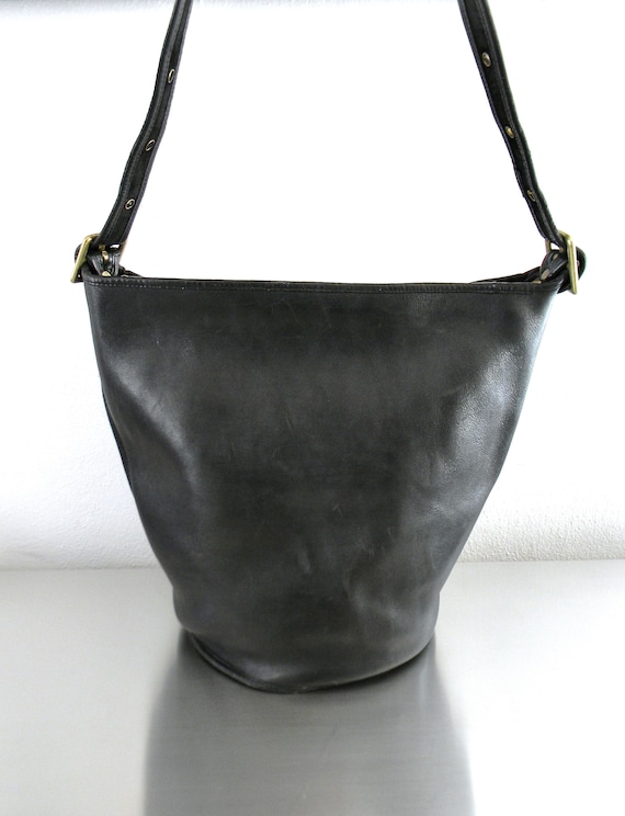 Vintage Black Leather Glue-In NYC Duffle Sac, Coa… - image 2