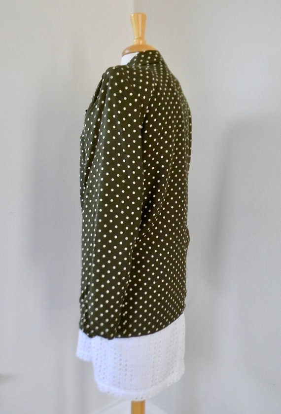 Vintage Ann Taylor Olive Green and Cream Polka Do… - image 4