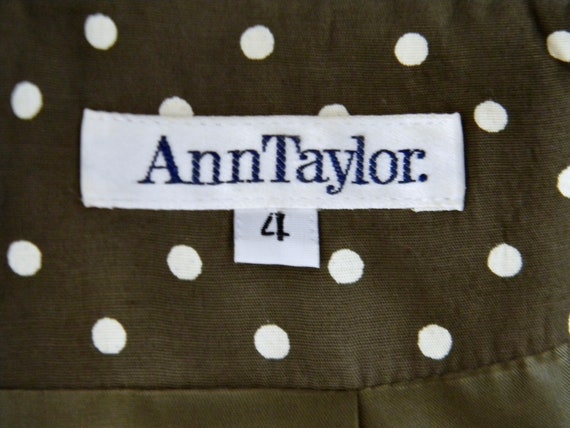 Vintage Ann Taylor Olive Green and Cream Polka Do… - image 7