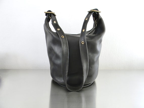 Vintage Black Leather Coach NYC Duffle Sac, Refur… - image 2