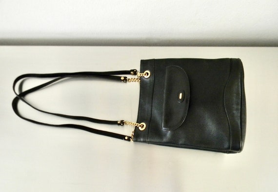 Vintage 80s Black Pebbled and Smooth Leather Ball… - image 3