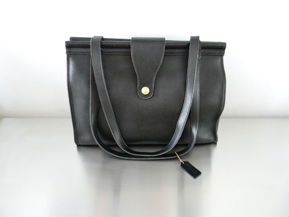 Vintage Black Leather Coach Barclay Tote, Refurbi… - image 2