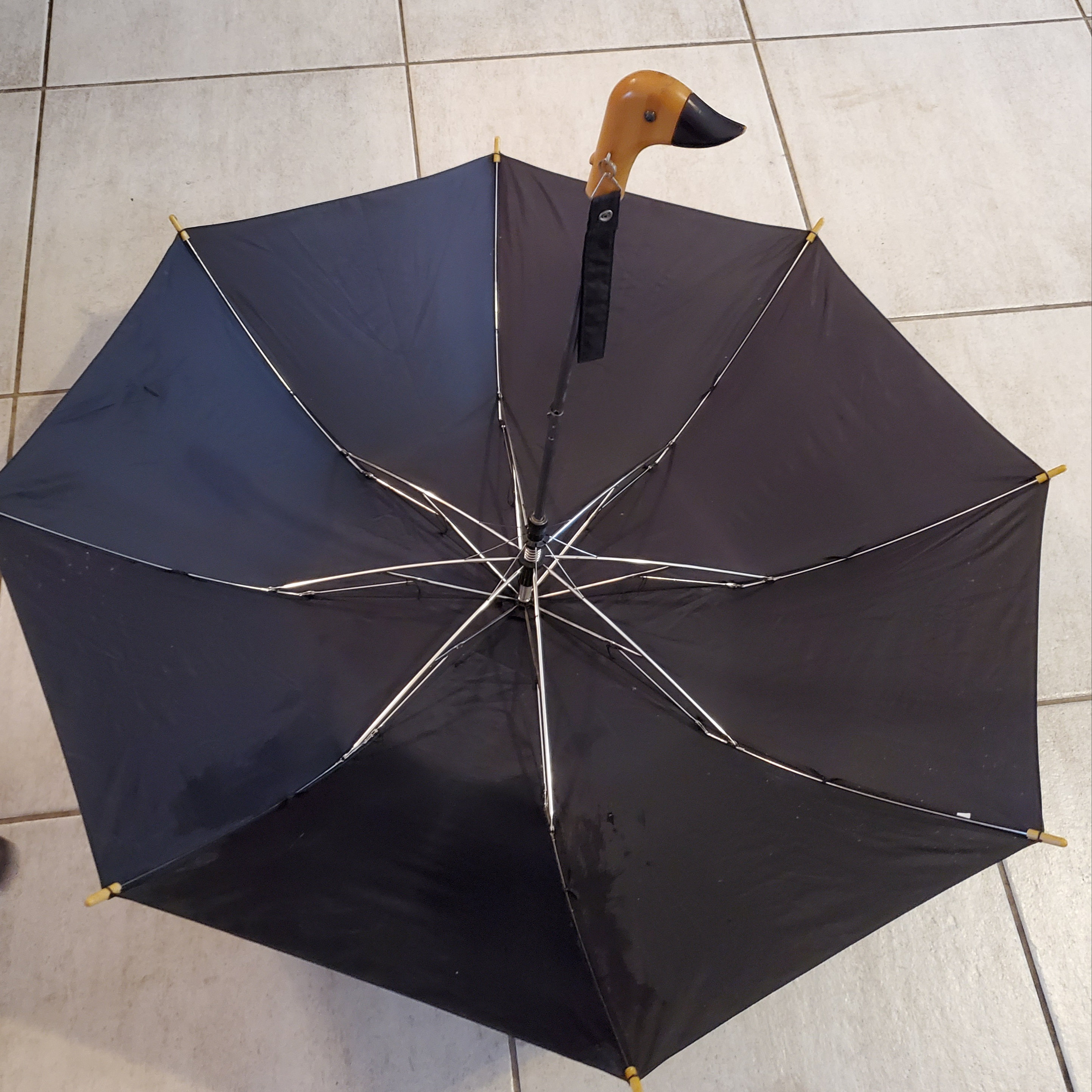 Duck umbrella black vintage umbrella. 80s. Etsy