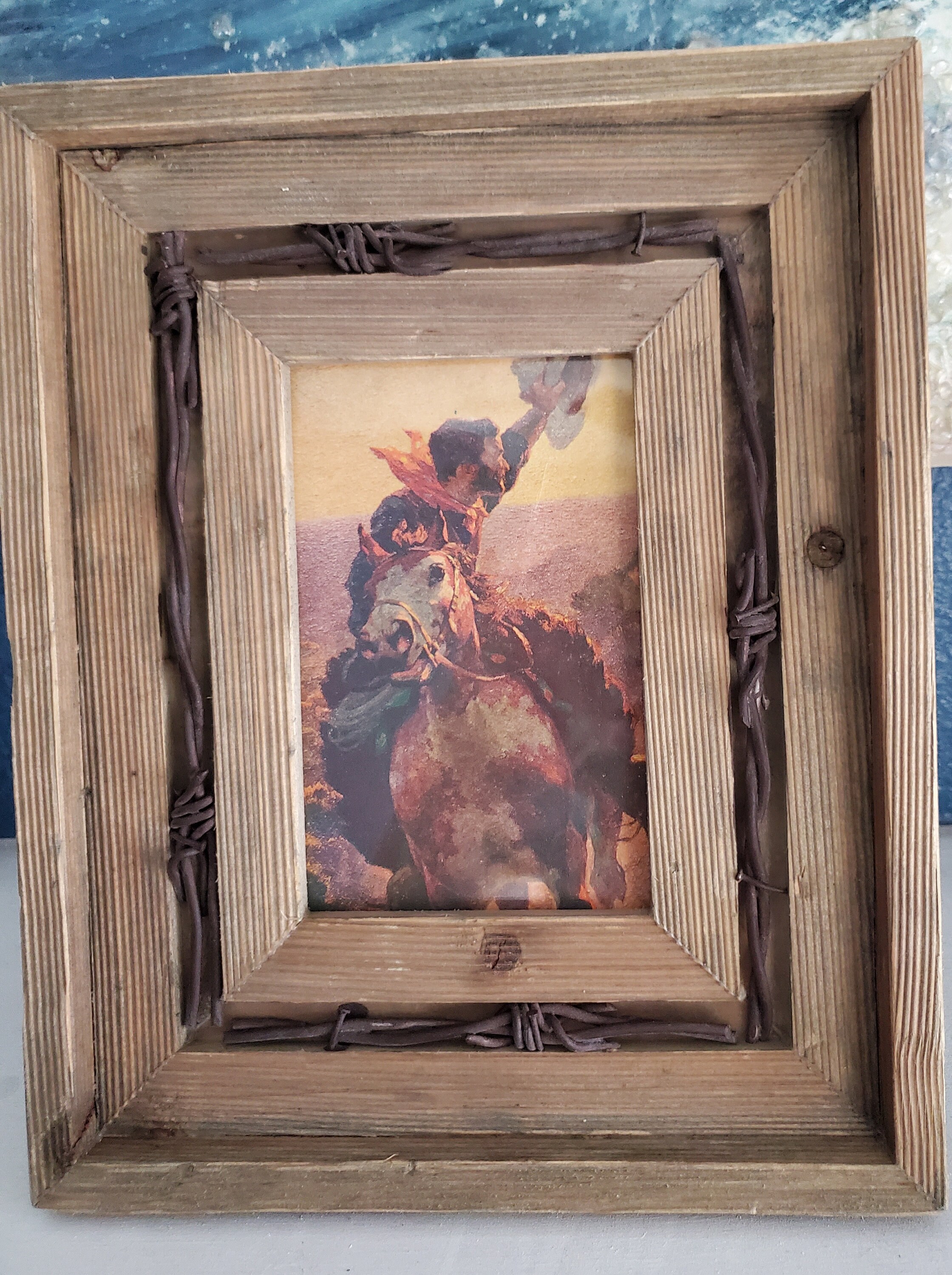 Rustic wood picture frame. Cowboy with horse print. | Etsy