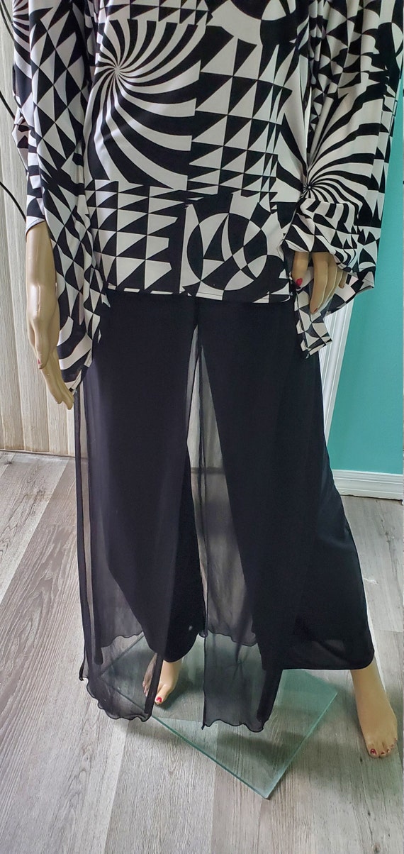 Polyester Pants With Sheer Overlay Wide 