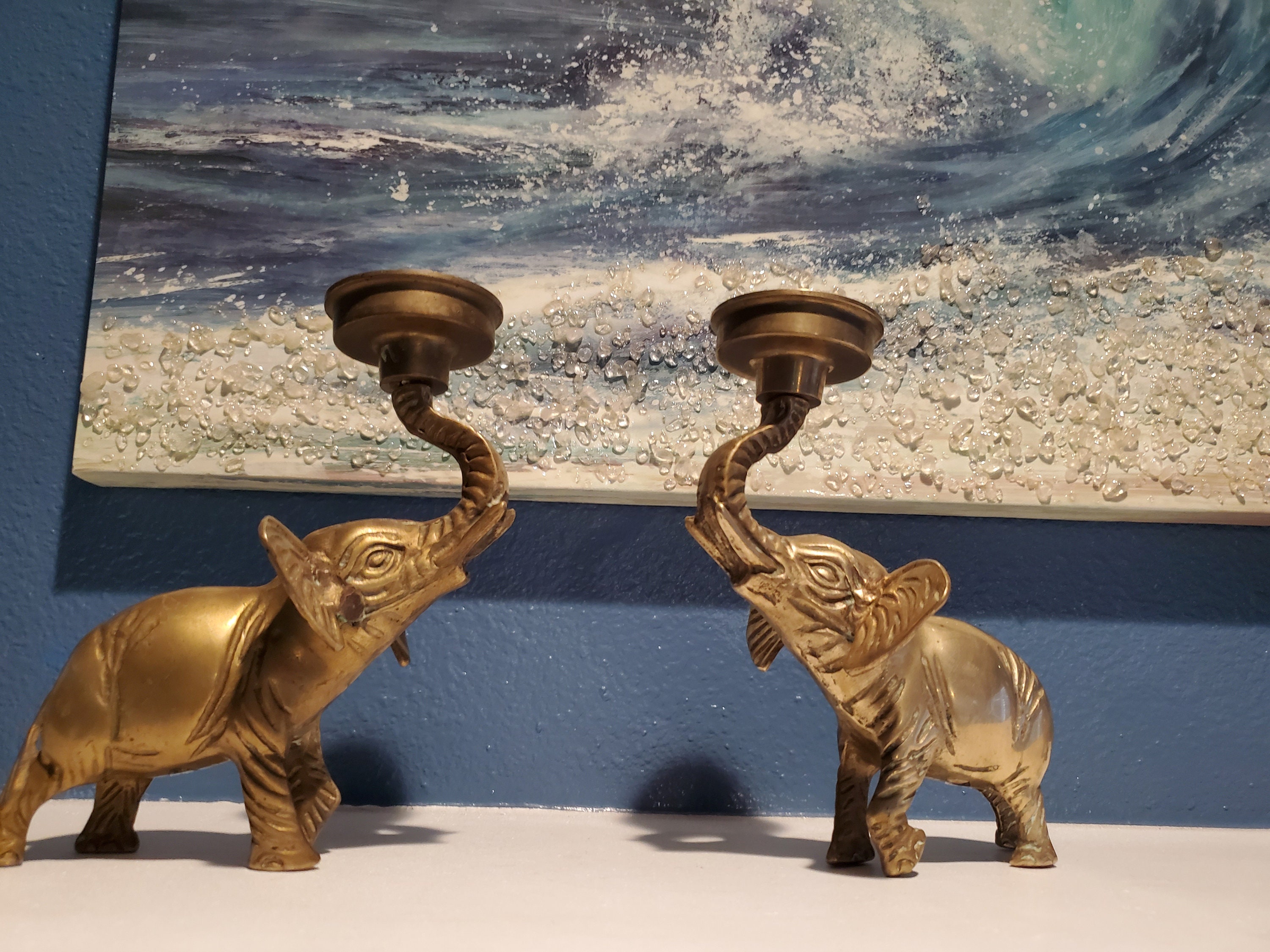 Vintage Brass elephant candlestick holders. Made in Taiwan. Etsy