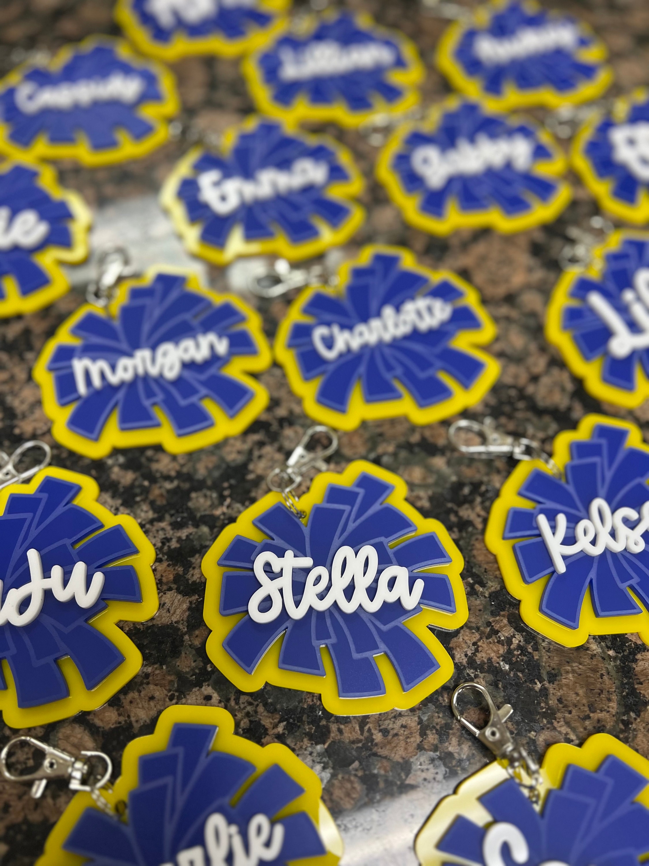 Personalized Name Pom Pom Bag Tags, Birthday Gift, Gift for Cheerleaders