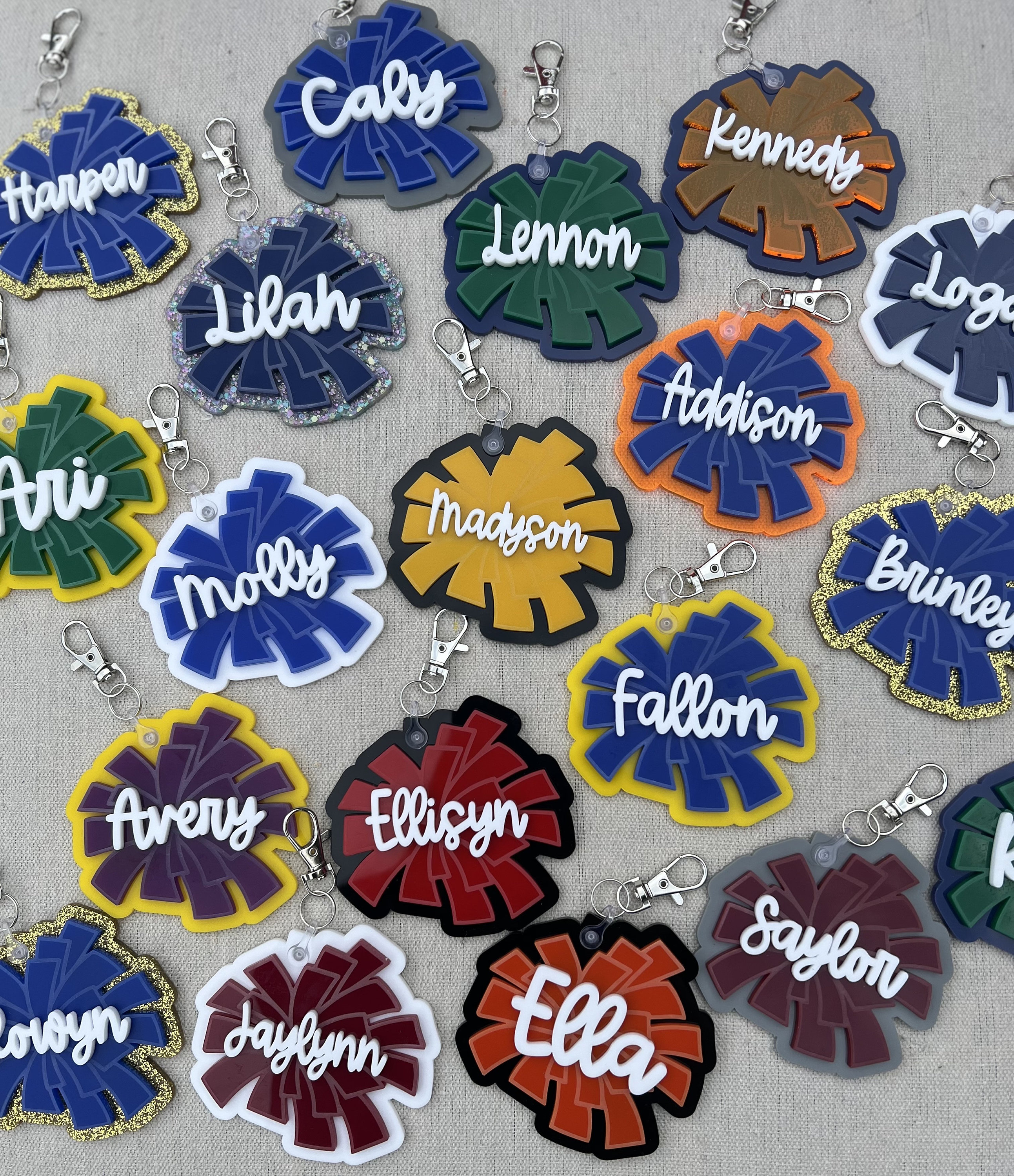 Personalized Name Pom Pom Bag Tags, Birthday Gift, Gift for Cheerleaders