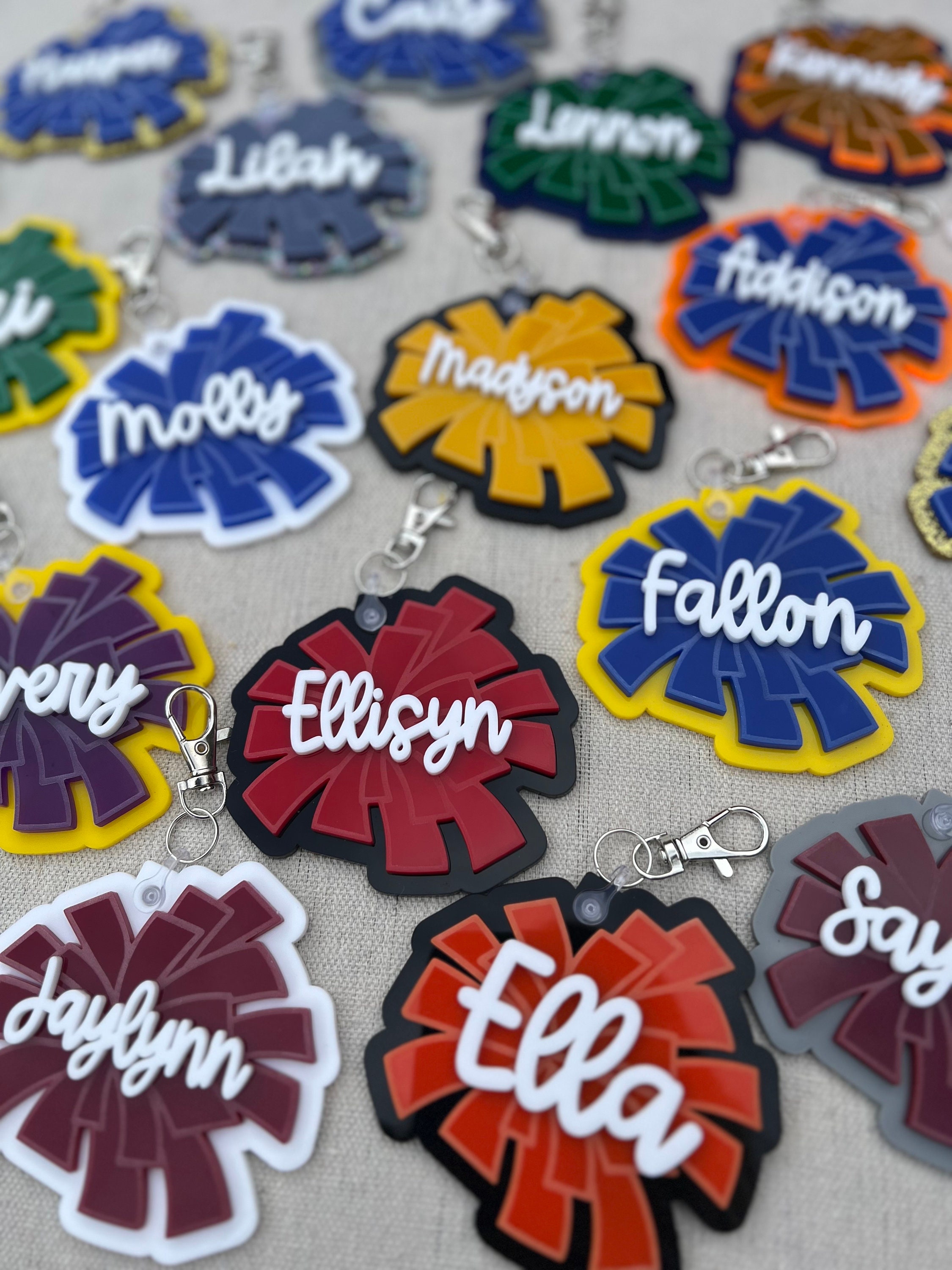 Personalized Name Pom Pom Bag Tags, Birthday Gift, Gift for Cheerleaders