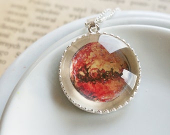 Planet Mars necklace, solar system painting pendant, gift for space lover