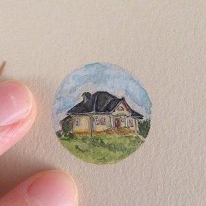 Aquarelle miniature originale avec votre maison, Peinture à partir de votre photo, Cadeaux spéciaux personnalisés pour les parents image 2