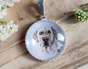 Collana con ritratto di animale domestico personalizzato, collana dipinta a mano, arte del cane in miniatura