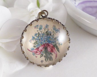 Hand painted necklace with Forget-me-not, unique flowers jewelry, birthday gift for her, gift for flower lover, biology teacher gift