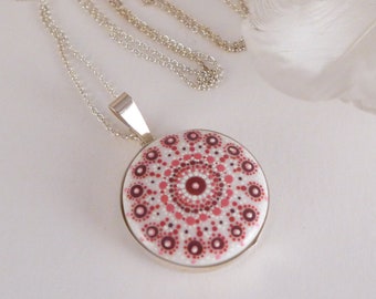 Porcelain hand-painted necklace with Mandala, summer jewelry gift, bohemian style necklace, hand made gift for women, ceramic cabochon