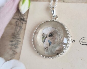 Necklace with personalised pet portrait,  Parakeet painting necklace, memorial jewelry, canary miniature gift