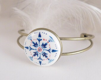 Bracelet en porcelaine Azulejo, pendentif en céramique peint à la main, cadeau pour un amoureux de l'Espagne et du Portugal, bijoux d'été faits à la main, titre portugal