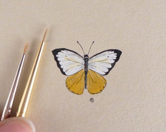 Peinture miniature originale avec papillon, petite illustration peinte à la main, petit cadeau pour amoureux de la nature, décoration murale champêtre à l'aquarelle