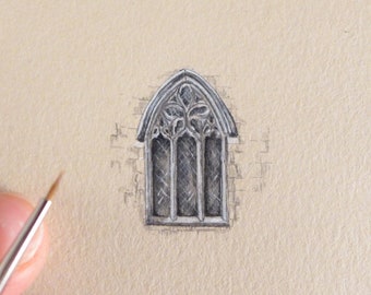 Charming Church Illustration - Window View, Travel Souvenir, Original watercolor illustration with old church, miniature nordic home decor