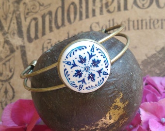 Bracciale in porcellana dipinta a mano con Azulejo, stile piastrelle portoghesi, gioielli in ceramica estiva, gioielli fatti a mano, regalo per gli amanti del boho