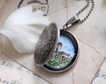 Painted locket with childhood memory, handmade dainty necklace, personalized gift for her, custom order