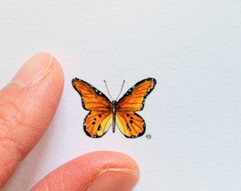 Hand painted aquarelle illustration with butterfly, decoration livingroom, tiny gift for nature lover, animal illustration  watercolor