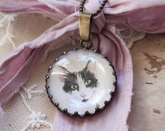 Halskette mit benutzerdefiniertem Katzenportrait, Gemälde vom Foto, Katzenliebhabergeschenk, personalisiertes Geschenk, Geschenk für Katzenmama, benutzerdefinierter Miniaturschmuck
