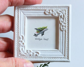 Hand painted miniature with Christmas airplane, Merry Christmas tiny gift,