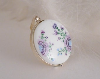 Collier porcelaine peint à la main chardons violets, collier peint, collier fleurs, porcelaine peinte à la main, miniature, porcelaine cabochon