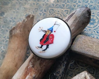 Porcelain hand-painted ring with Hieronim Bosch, mythical creatures artwork, original present ideas