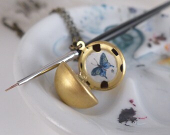 Butterfly locket necklace, cottagecore style, painted pedant, special gift