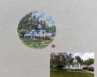 Personalisierte Haus Porträt, Miniatur Aquarell Wanddekor, Gemälde vom Foto, neue Familie Haus Geschenk, personalisierte Geschenke