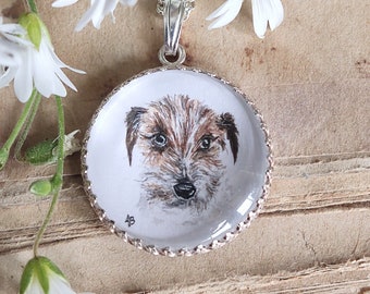 Necklace with personalised pet portrait,  Handpainted necklace , miniature dog art