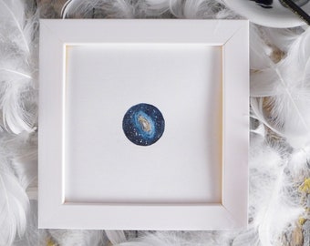 Miniature painting with Space, hand painted artwork with galaxy, tiny gift for teacher, original present for sky lover, new home gift