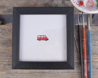 Original hand painting with car, caravan vintage illustration,  unique memory from the holidays, gift for the couple, travel lover gift