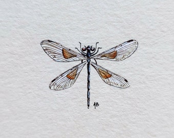 Dragonfly, Original miniature watercolor, tiny art gift, inspired by nature, bohemian home decor