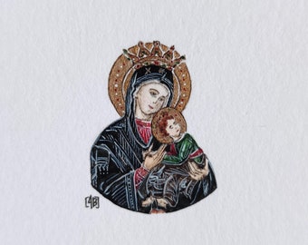 Ilustración con Nuestra Madre del Perpetuo Socorro, Vuestra Madre de Dios favorita, regalo religioso cristiano