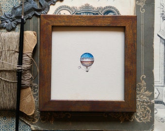 Illustration Vintage hot air balloon, Handpainted miniature, travel souvenir